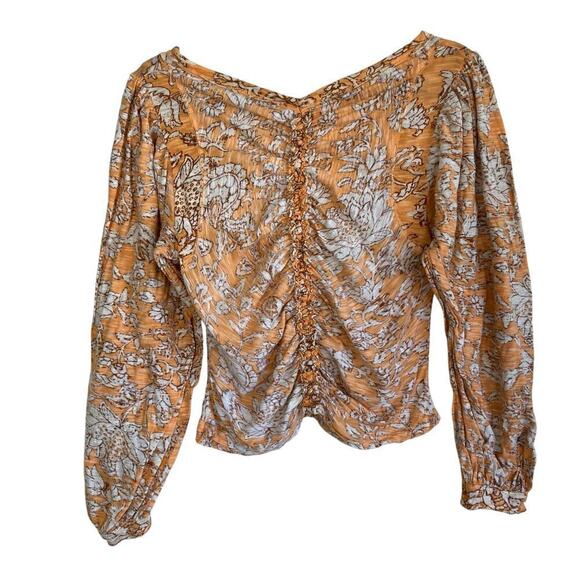 Free People Say The Word Cropped Top Blood Orange Combo Boho Rouched Hippie Sz L - Picture 8 of 16
